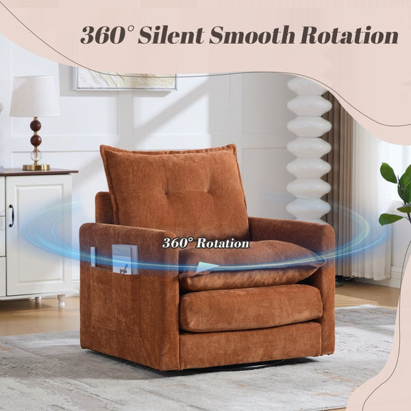 English Elm United We Win Chenille Swivel Barrel Chair Mid Century Accent for Living Room Brown W1568P504613