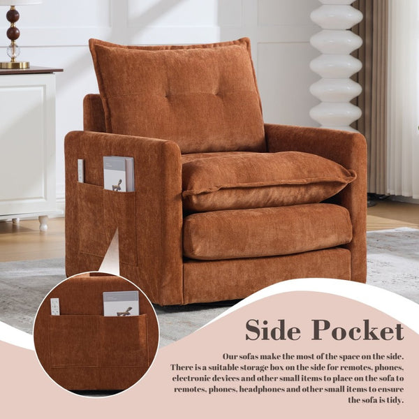 English Elm United We Win Chenille Swivel Barrel Chair Mid Century Accent for Living Room Brown W1568P504613