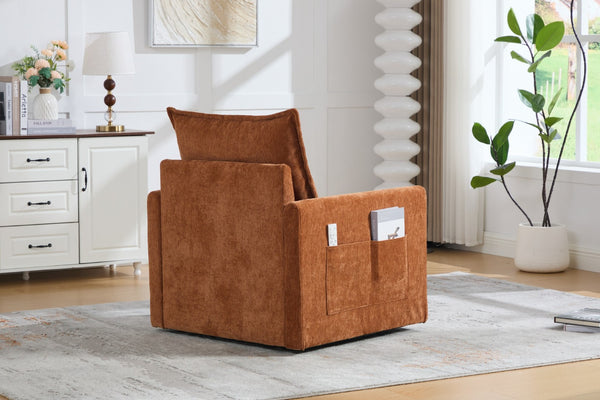English Elm United We Win Chenille Swivel Barrel Chair Mid Century Accent for Living Room Brown W1568P504613