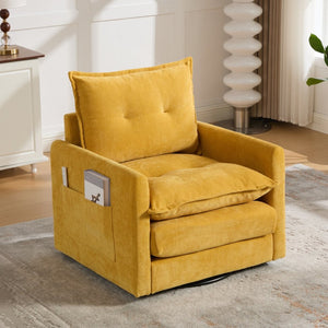 English Elm United We Win Chenille Swivel Barrel Chair Mid Century Accent for Living Room Mustard yellow W1568P504614