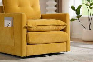 English Elm United We Win Chenille Swivel Barrel Chair Mid Century Accent for Living Room Mustard yellow W1568P504614