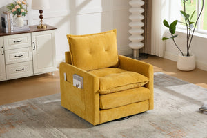 English Elm United We Win Chenille Swivel Barrel Chair Mid Century Accent for Living Room Mustard yellow W1568P504614