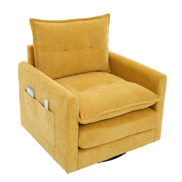 English Elm United We Win Chenille Swivel Barrel Chair Mid Century Accent for Living Room Mustard yellow W1568P504614