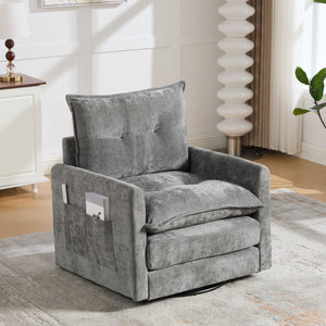 English Elm United We Win Chenille Swivel Barrel Chair Mid Century Accent for Living Room Gray W1568P504616