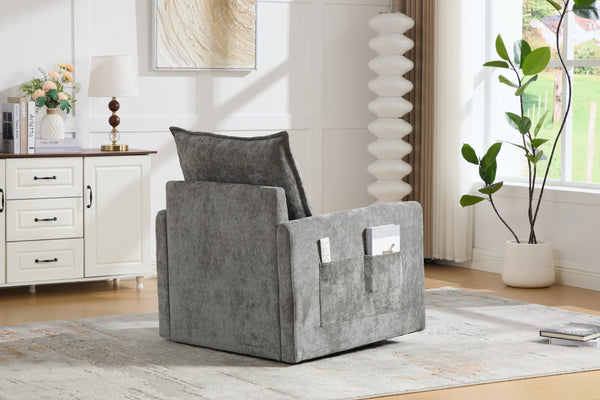 English Elm United We Win Chenille Swivel Barrel Chair Mid Century Accent for Living Room Gray W1568P504616