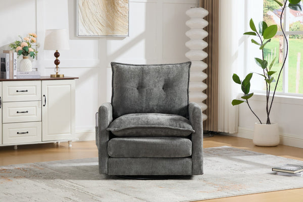 English Elm United We Win Chenille Swivel Barrel Chair Mid Century Accent for Living Room Gray W1568P504616