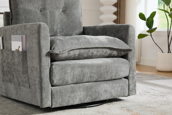 English Elm United We Win Chenille Swivel Barrel Chair Mid Century Accent for Living Room Gray W1568P504616