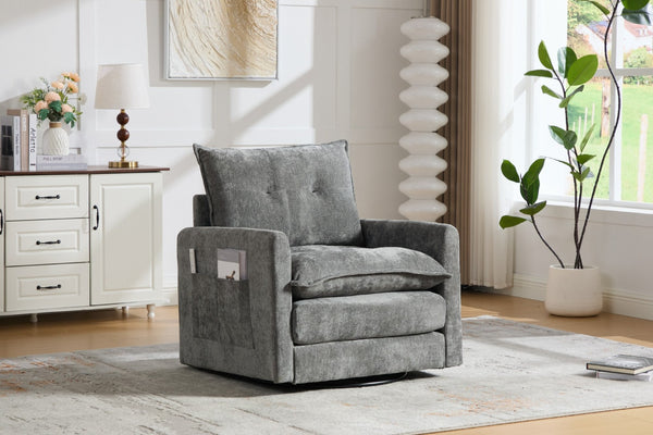 English Elm United We Win Chenille Swivel Barrel Chair Mid Century Accent for Living Room Gray W1568P504616