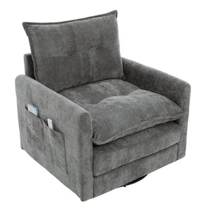 English Elm United We Win Chenille Swivel Barrel Chair Mid Century Accent for Living Room Gray W1568P504616