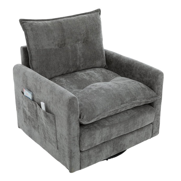 English Elm United We Win Chenille Swivel Barrel Chair Mid Century Accent for Living Room Gray W1568P504616