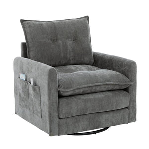 English Elm United We Win Chenille Swivel Barrel Chair Mid Century Accent for Living Room Gray W1568P504616