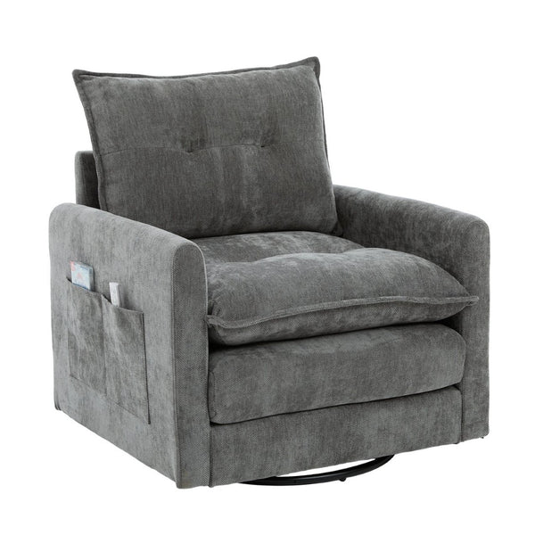 English Elm United We Win Chenille Swivel Barrel Chair Mid Century Accent for Living Room Gray W1568P504616