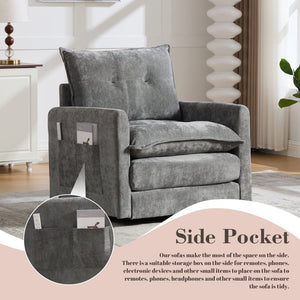 English Elm United We Win Chenille Swivel Barrel Chair Mid Century Accent for Living Room Gray W1568P504616