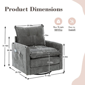 English Elm United We Win Chenille Swivel Barrel Chair Mid Century Accent for Living Room Gray W1568P504616