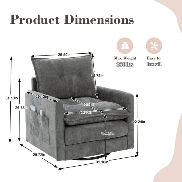 English Elm United We Win Chenille Swivel Barrel Chair Mid Century Accent for Living Room Gray W1568P504616