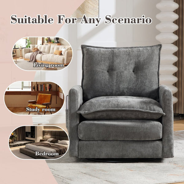 English Elm United We Win Chenille Swivel Barrel Chair Mid Century Accent for Living Room Gray W1568P504616