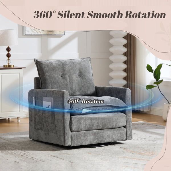 English Elm United We Win Chenille Swivel Barrel Chair Mid Century Accent for Living Room Gray W1568P504616