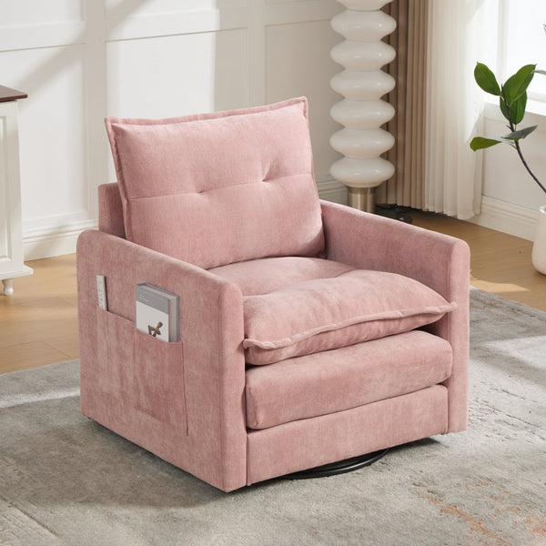 English Elm United We Win Chenille Swivel Barrel Chair Mid Century Accent for Living Room Pink W1568P504617