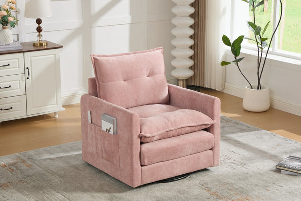 English Elm United We Win Chenille Swivel Barrel Chair Mid Century Accent for Living Room Pink W1568P504617