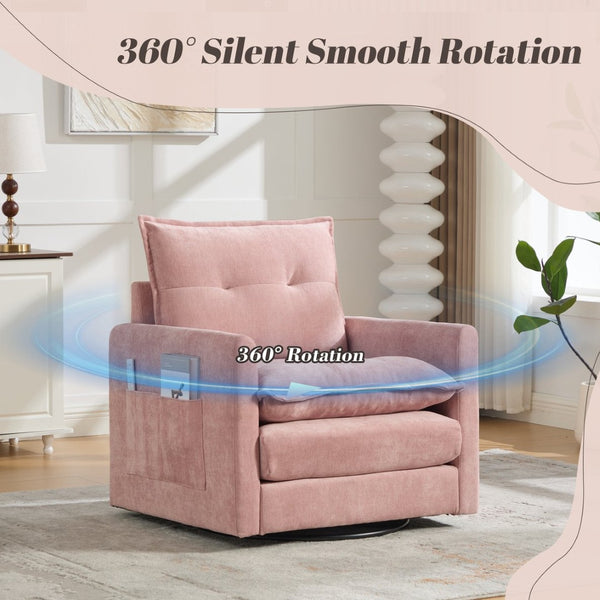 English Elm United We Win Chenille Swivel Barrel Chair Mid Century Accent for Living Room Pink W1568P504617