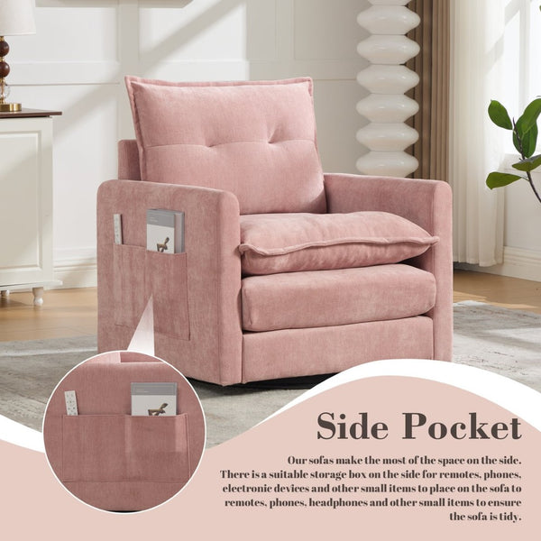 English Elm United We Win Chenille Swivel Barrel Chair Mid Century Accent for Living Room Pink W1568P504617