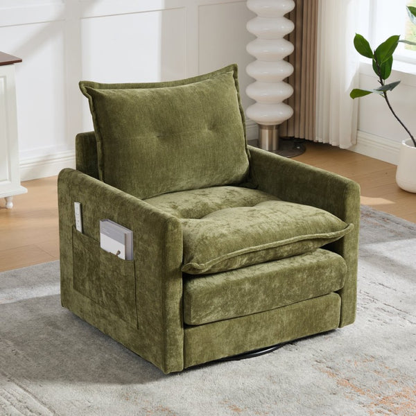 English Elm United We Win Chenille Swivel Barrel Chair Mid Century Accent for Living Room Olive W1568P504618
