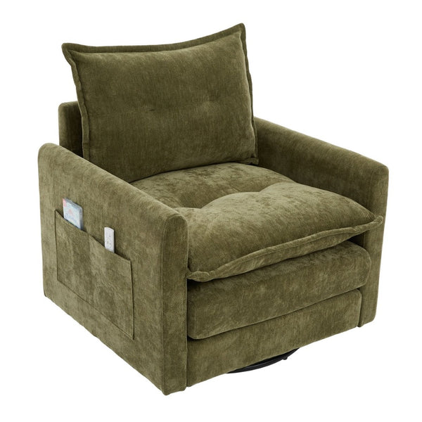 English Elm United We Win Chenille Swivel Barrel Chair Mid Century Accent for Living Room Olive W1568P504618