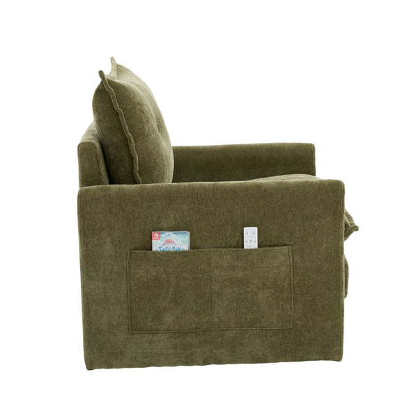English Elm United We Win Chenille Swivel Barrel Chair Mid Century Accent for Living Room Olive W1568P504618