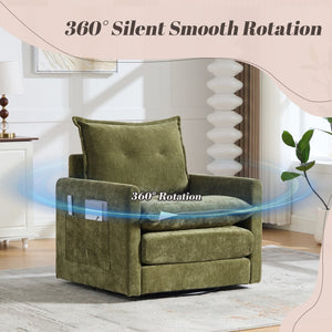English Elm United We Win Chenille Swivel Barrel Chair Mid Century Accent for Living Room Olive W1568P504618