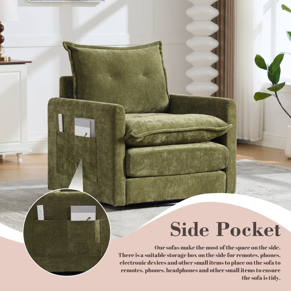 English Elm United We Win Chenille Swivel Barrel Chair Mid Century Accent for Living Room Olive W1568P504618