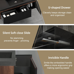 English Elm 48'' Floating Bathroom Vanity Smoked Walnut Fluted Cabinet with Quartz Basin W1573P265202