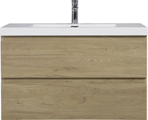 English Elm 36" Floating Wall Mount Bathroom Vanity Natural Oak Soft Close Resin Sink Included W1573S00059