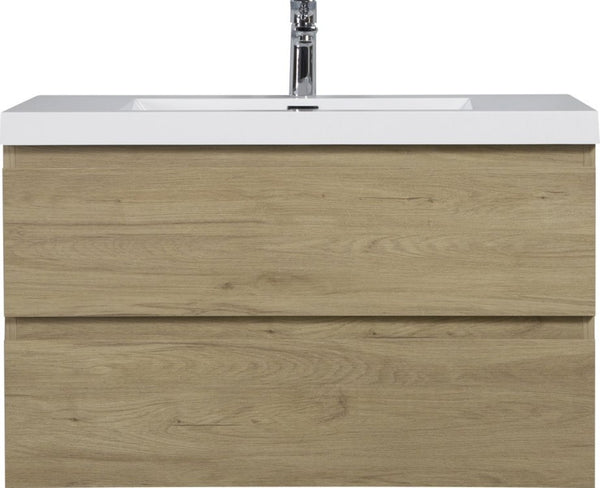 English Elm 36" Floating Wall Mount Bathroom Vanity Natural Oak Soft Close Resin Sink Included W1573S00059