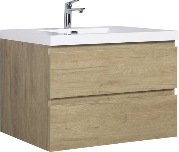 English Elm 36" Floating Wall Mount Bathroom Vanity Natural Oak Soft Close Resin Sink Included W1573S00059