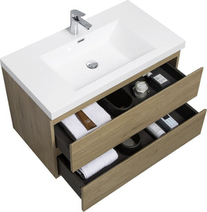 English Elm 36" Floating Wall Mount Bathroom Vanity Natural Oak Soft Close Resin Sink Included W1573S00059
