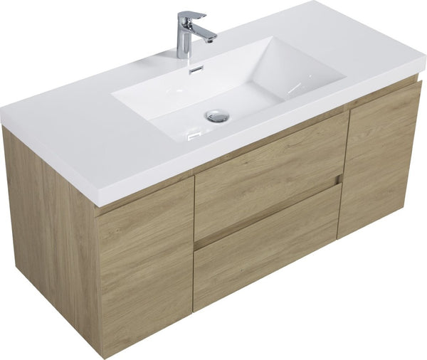 English Elm Floating Bathroom Vanity Natural Oak Wall Mounted Cabinet with Glossy Resin Sink Basin W1573S00068