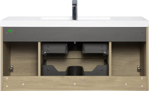 English Elm Floating Bathroom Vanity Natural Oak Wall Mounted Cabinet with Glossy Resin Sink Basin W1573S00068