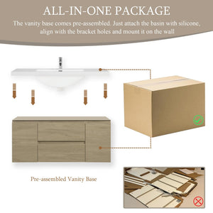 English Elm Floating Bathroom Vanity Natural Oak Wall Mounted Cabinet with Glossy Resin Sink Basin W1573S00068