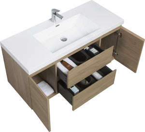 English Elm Floating Bathroom Vanity Natural Oak Wall Mounted Cabinet with Glossy Resin Sink Basin W1573S00068
