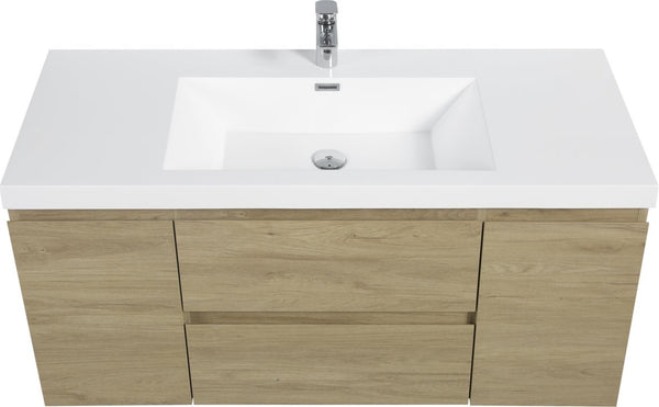 English Elm Floating Bathroom Vanity Natural Oak Wall Mounted Cabinet with Glossy Resin Sink Basin W1573S00068
