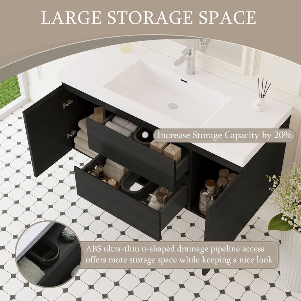 English Elm Floating Wall Mount Bathroom Vanity Espresso Wood Soft Close Drawers Resin Basin W1573S00109