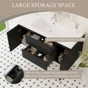 English Elm Floating Wall Mount Bathroom Vanity Espresso Wood Soft Close Drawers Resin Basin W1573S00109