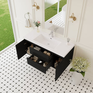 English Elm Floating Wall Mount Bathroom Vanity Espresso Wood Soft Close Drawers Resin Basin W1573S00109