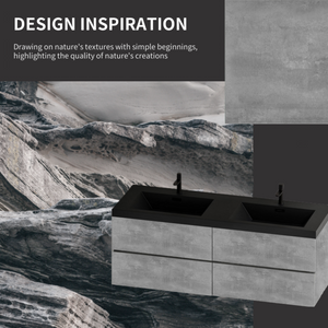 English Elm 60" Double Sink Wall Mounted Bathroom Vanity with Soft Close Drawers Cement Grey W1573S00118