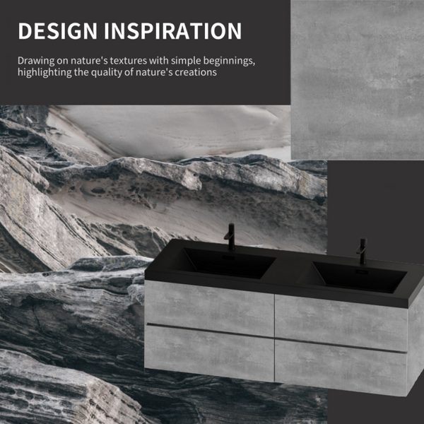 English Elm 60" Double Sink Wall Mounted Bathroom Vanity with Soft Close Drawers Cement Grey W1573S00118