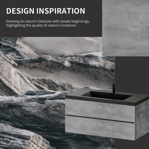 English Elm 48 Inch Wall Mounted Bathroom Vanity Cement Grey Quartz Basin Soft Close Drawers W1573S00120