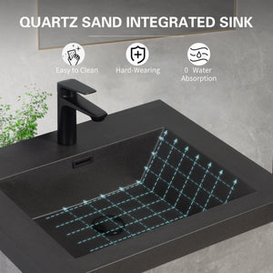 English Elm 48 Inch Wall Mounted Bathroom Vanity Cement Grey Quartz Basin Soft Close Drawers W1573S00120
