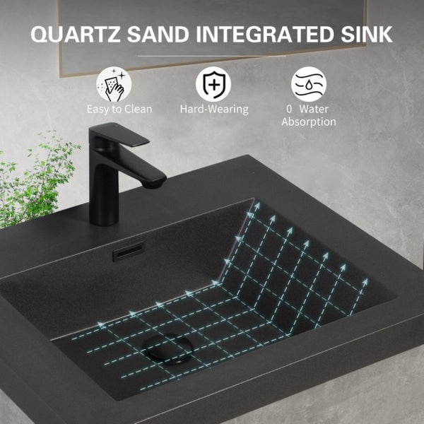 English Elm 48 Inch Wall Mounted Bathroom Vanity Cement Grey Quartz Basin Soft Close Drawers W1573S00120