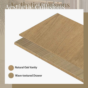 English Elm Floating Oak Fluted Bathroom Vanity with Stone Resin Basin and Soft Close Drawer W1573S00121