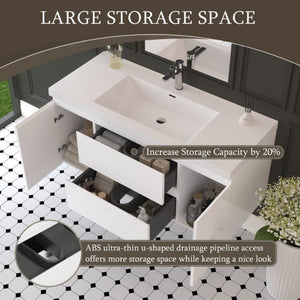 English Elm 48 Inch Wall Mounted Bathroom Vanity Glossy White Integrated Resin Basin Soft Close W1573S00123